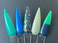 Photo shows swatch of Dipnotic Nails 2022 Advent Calendar Collection 2 Blue and Green Ocean Dip Powder Collection Dipnotic Nails 2022 Advent Calendar