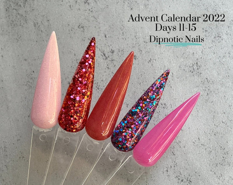 Photo shows swatch of Dipnotic Nails 2022 Advent Calendar Collection 3 Pink Dip Powder Collection Dipnotic Nails 2022 Advent Calendar