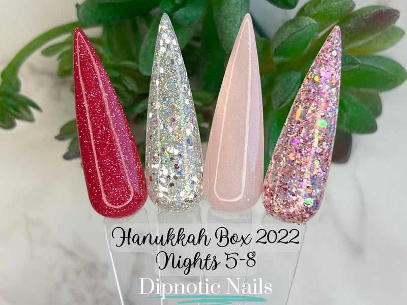 Photo shows swatch of Dipnotic Nails 2022 Hanukkah Box Collection 2 Dipnotic Nails Pink Dip Powder Collection