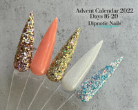 Photo shows swatch of Dipnotic Nails AC22-17 Coral Orange Glow Nail Dip Powder Dipnotic Nails 2022 Advent Calendar