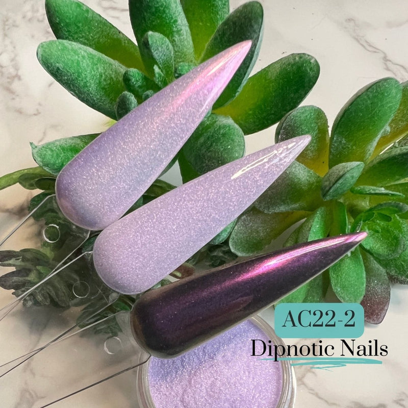 Photo shows swatch of Dipnotic Nails AC22-2 Purple Chameleon Chrome Nail Dip Powder Dipnotic Nails 2022 Advent Calendar