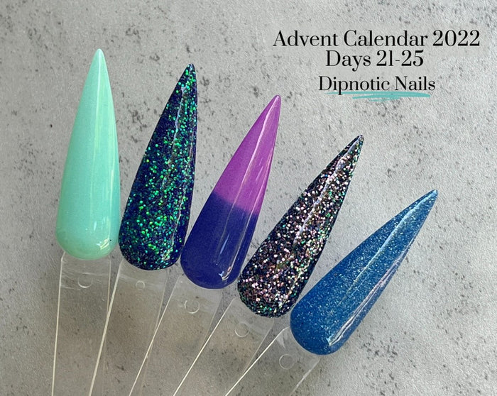 Photo shows swatch of Dipnotic Nails AC22-21 Aqua Glow Nail Dip Powder Dipnotic Nails 2022 Advent Calendar