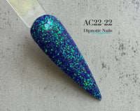Photo shows swatch of Dipnotic Nails AC22-22 Blue Green Color Shift Nail Dip Powder Dipnotic Nails 2022 Advent Calendar