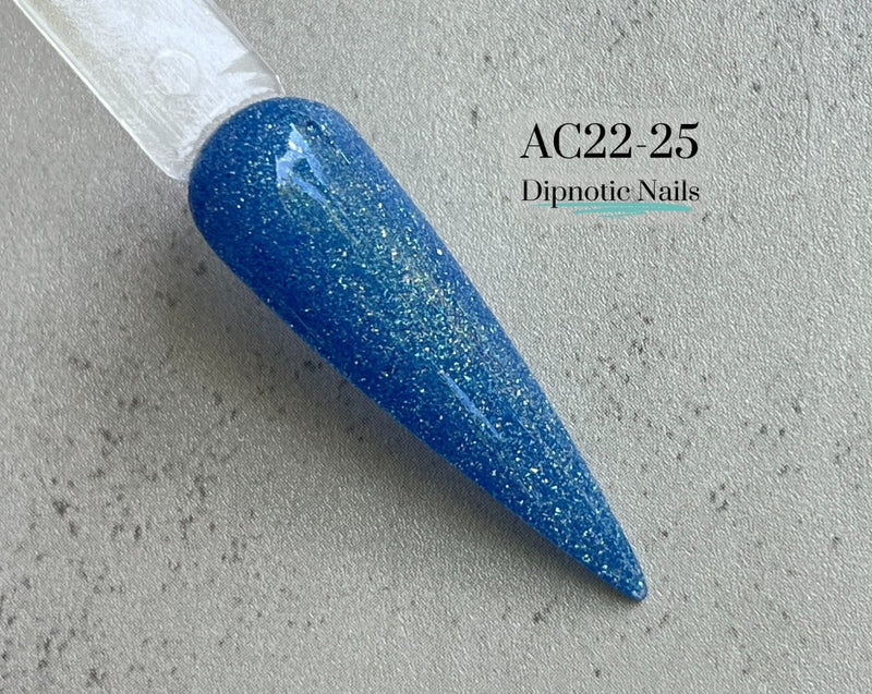 Photo shows swatch of Dipnotic Nails AC22-25 Blue and Gold Shimmer Nail Dip Powder Dipnotic Nails 2022 Advent Calendar