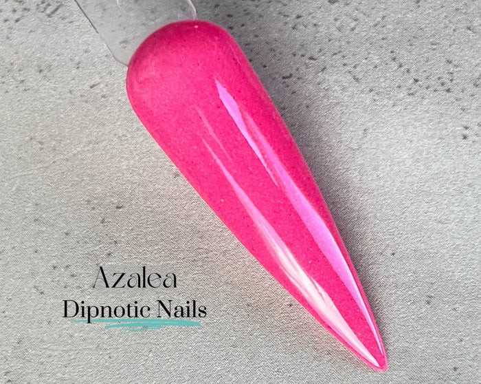 Photo shows swatch of Dipnotic Nails Azalea Pink Nail Dip Powder The April Showers and May Flowers Collection