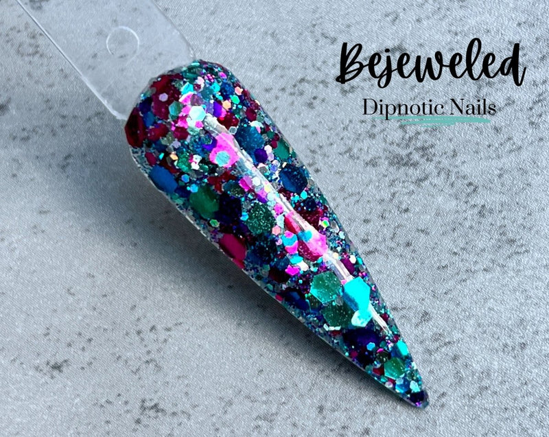 Photo shows swatch of Dipnotic Nails Bejeweled LIMITED EDITION Nail Dip Powder
