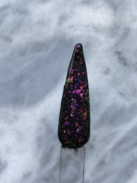 Photo shows swatch of Dipnotic Nails Black Opal Flaky Nail Dip Powder