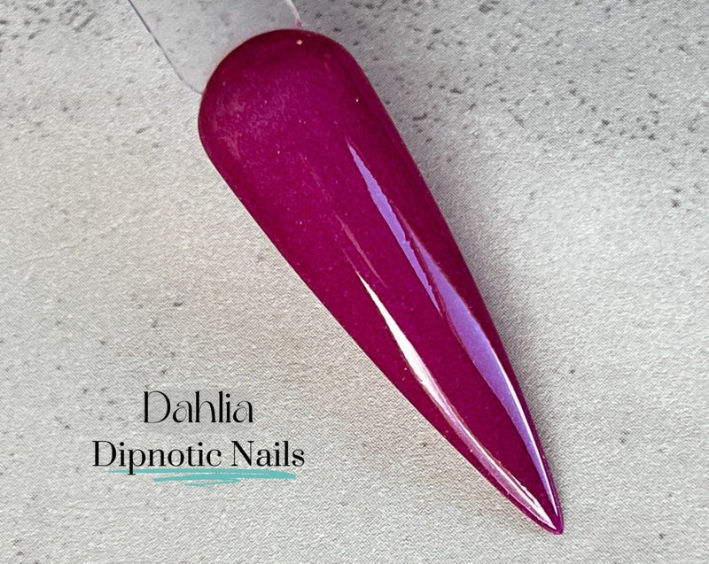 Photo shows swatch of Dipnotic Nails Dahlia Dark Pink Nail Dip Powder The Dahlia Duo