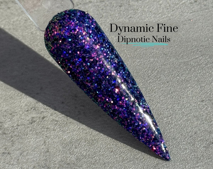 Photo shows swatch of Dipnotic Nails Dynamic Fine Purple and Pink Nail Dip Powder