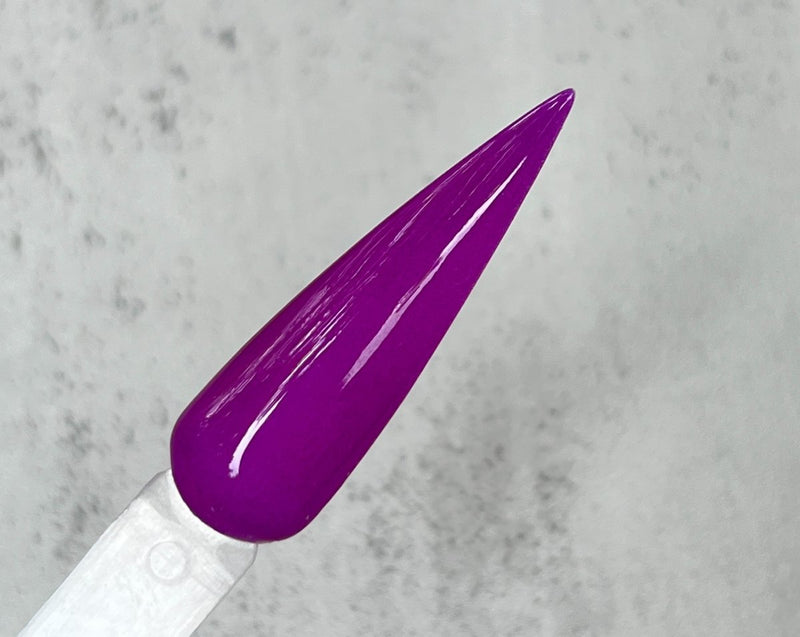 Photo shows swatch of Dipnotic Nails Electric Neon Purple Nail Dip Powder- The Neon Collection