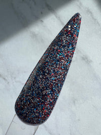 Photo shows swatch of Dipnotic Nails Freedom Red White and Blue Patriotic Nail Dip Powder The Fourth of July Collection