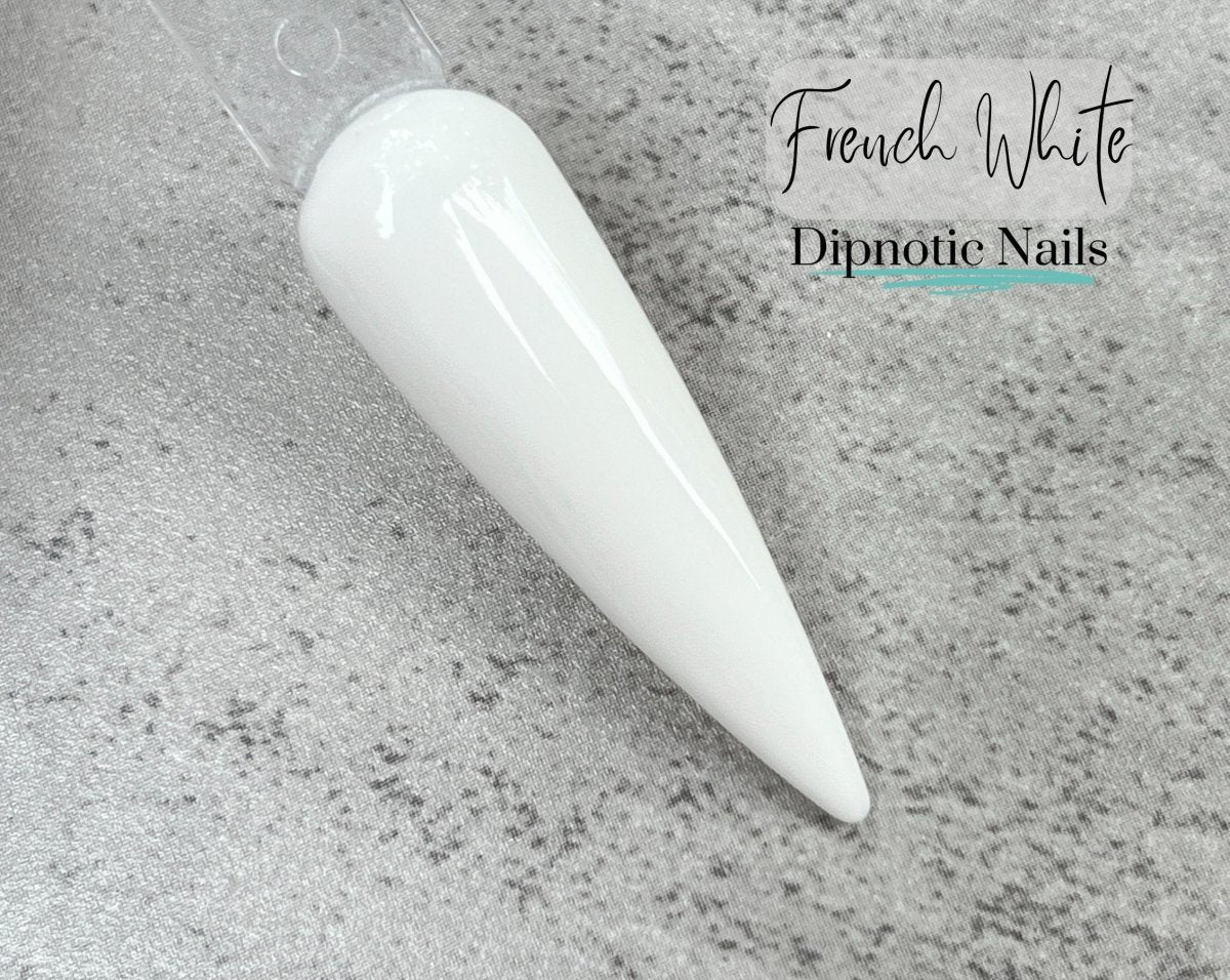 Photo shows swatch of Dipnotic Nails French White Dip Powder