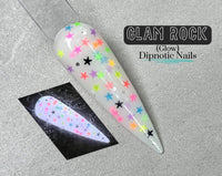 Photo shows swatch of Dipnotic Nails Glam Rock Glow In The Dark Neon Nail Dip Powder