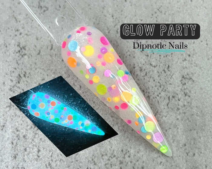 Photo shows swatch of Dipnotic Nails Glow Party Glow In The Dark Neon Nail Dip Powder