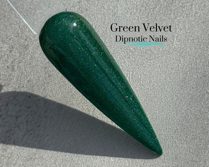 Photo shows swatch of Dipnotic Nails Green Velvet Nail Dip Powder