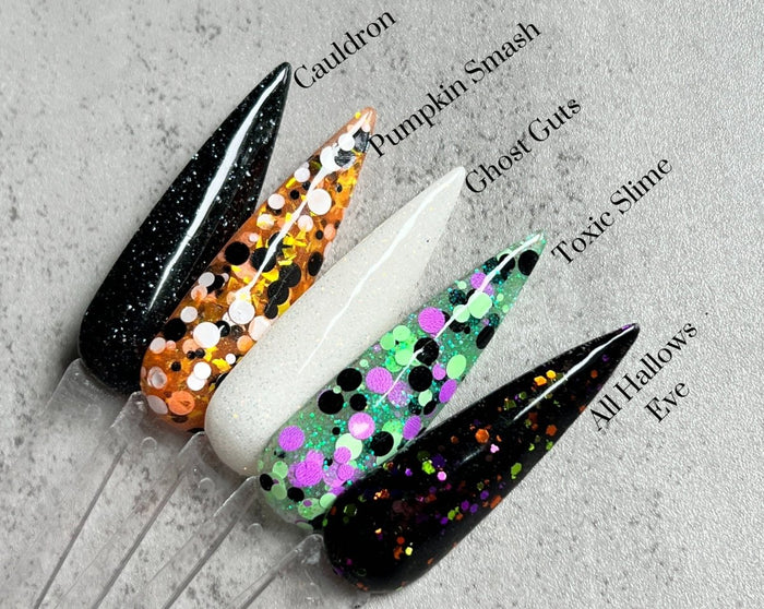 Photo shows swatch of Dipnotic Nails Halloween 2023 Collection Nail Dip Powder Collection