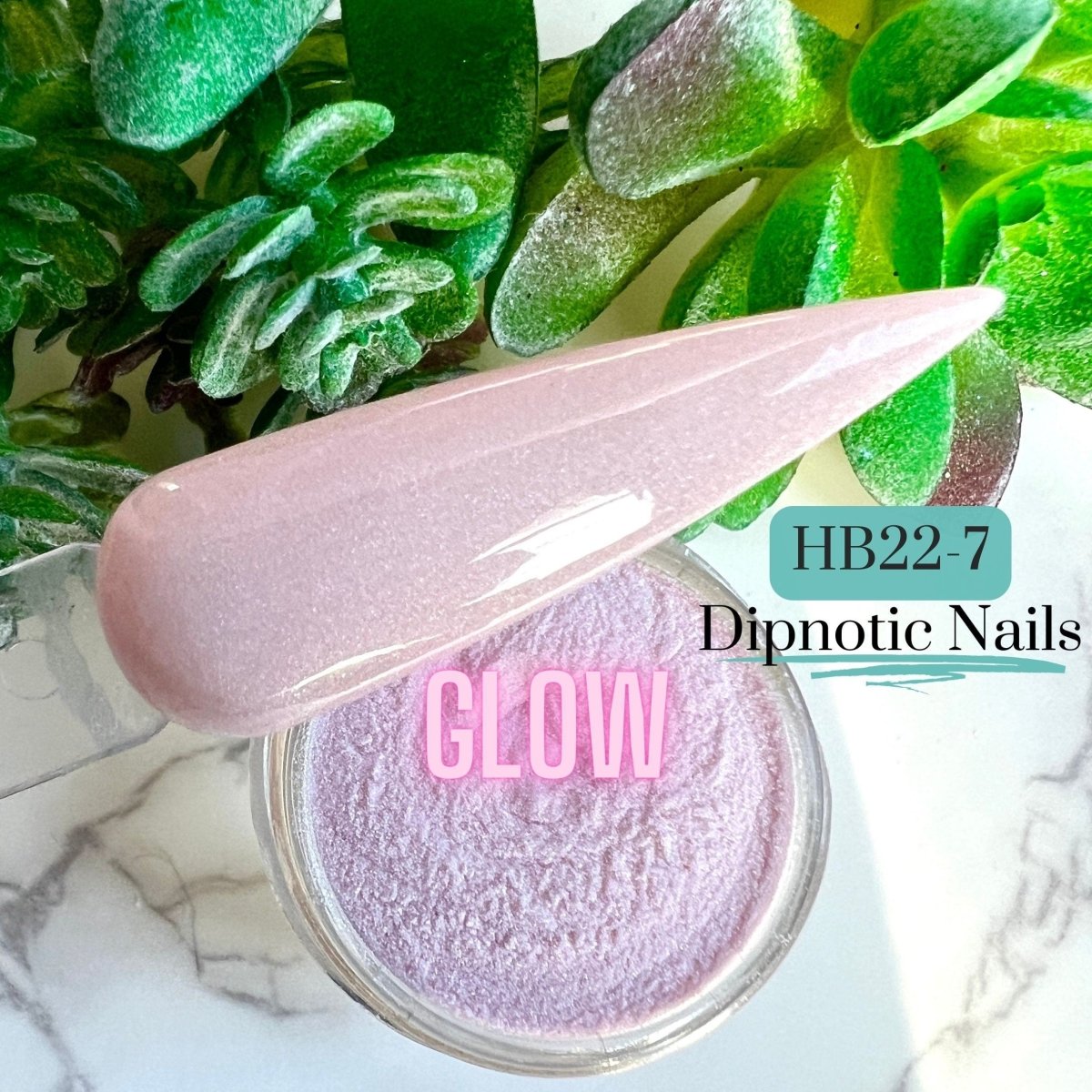 Photo shows swatch of Dipnotic Nails HB22-7 Light Pink Glow Nail Dip Powder Dipnotic Nails 2022 Hanukkah Box
