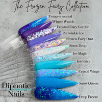 Photo shows swatch of Dipnotic Nails Ice Magic Blue Nail Dip Powder The Frozen Fairy Collection