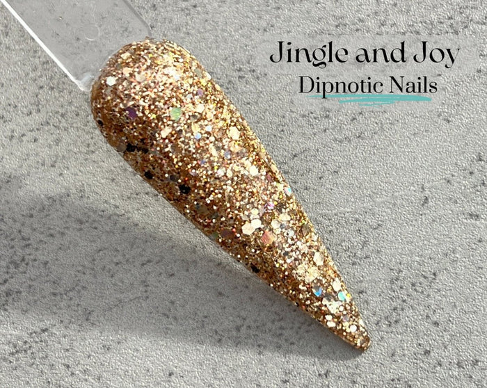 Photo shows swatch of Dipnotic Nails Jingle and Joy Christmas Nail Dip Powder Christmas 2023 Collection