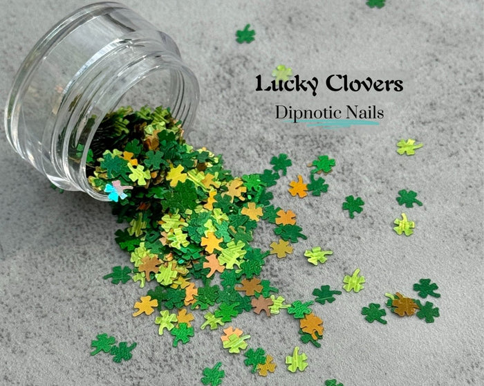 Photo shows swatch of Dipnotic Nails Lucky Clovers St. Patrick's Day Glitter Nail Accents