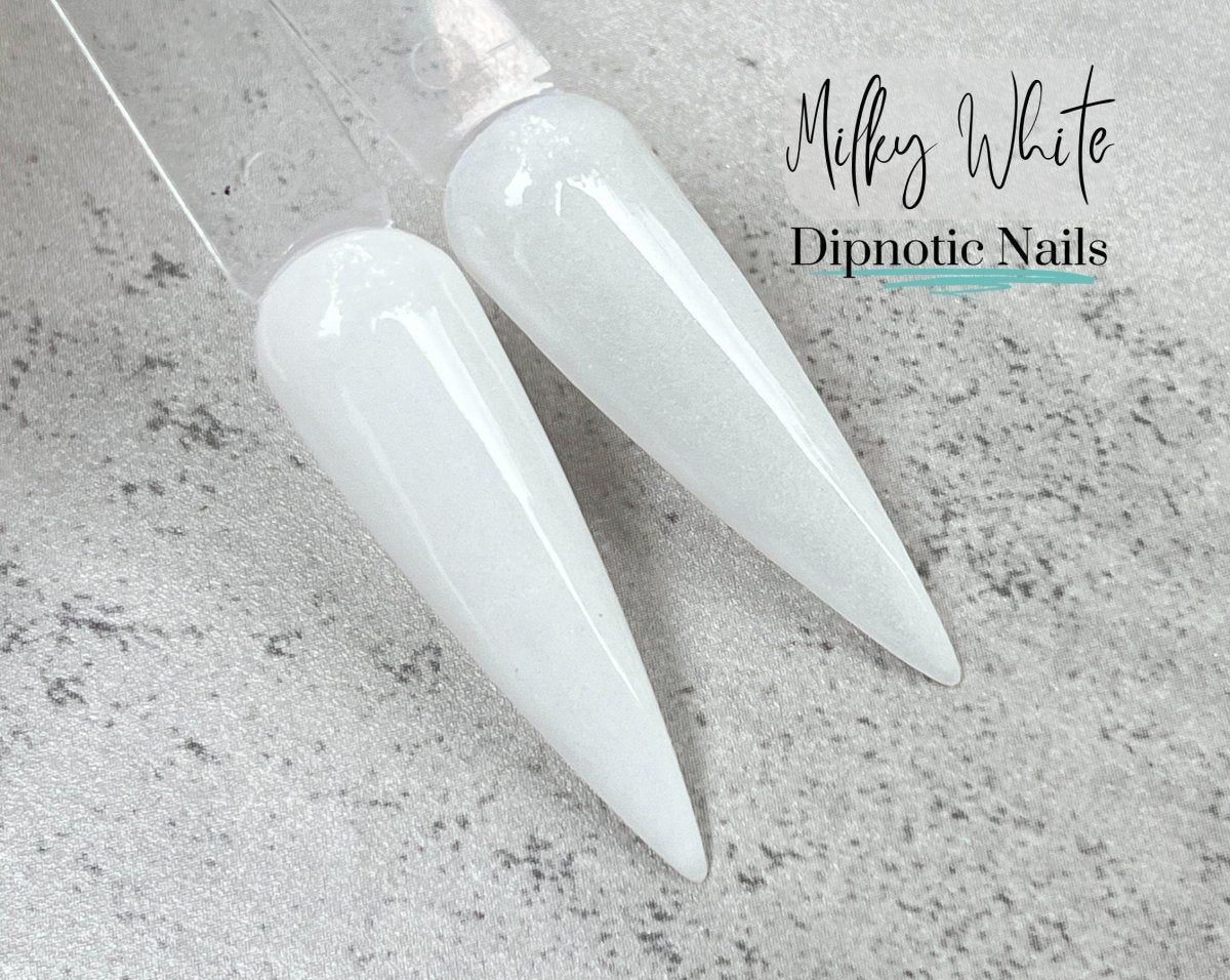 Photo shows swatch of Dipnotic Nails Milky White Dip Powder