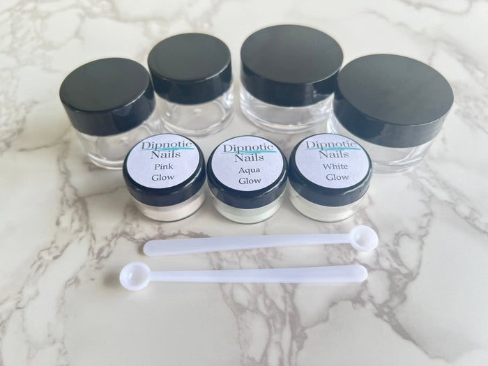 Photo shows swatch of Dipnotic Nails Mini Glow Dip Powder Kit- Make Any Dip Powder Glow