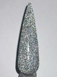 Photo shows swatch of Dipnotic Nails Mirror Silver Reflective Glitter Nail Dip Powder