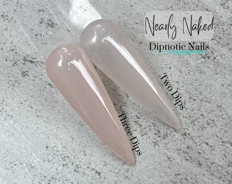 Photo shows swatch of Dipnotic Nails Nearly Naked Sheer Nude Pink Nail Dip Powder The Sheer Nude Collection