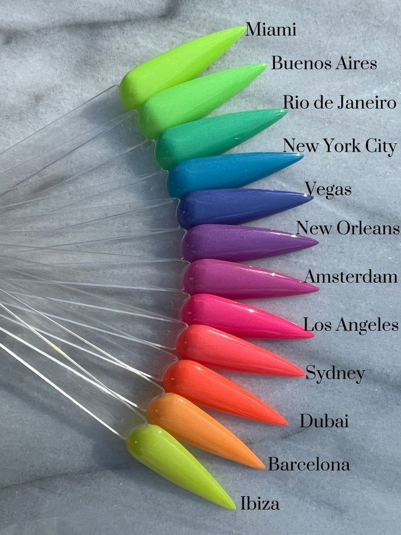 Photo shows swatch of Dipnotic Nails Neon Lights Complete Collection Pastel Neon Glow Nail Dip Powder