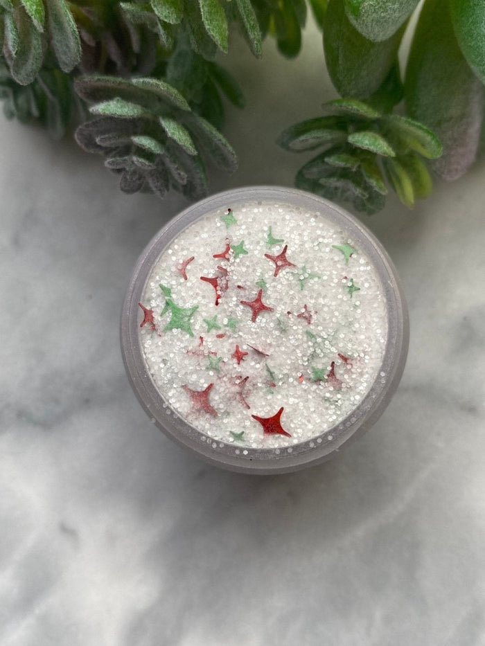 Photo shows swatch of Dipnotic Nails North Pole White Red and Green Christmas Nail Dip Powder