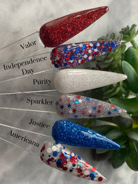 Photo shows swatch of Dipnotic Nails Patriotic Collection Nail Dip Powder