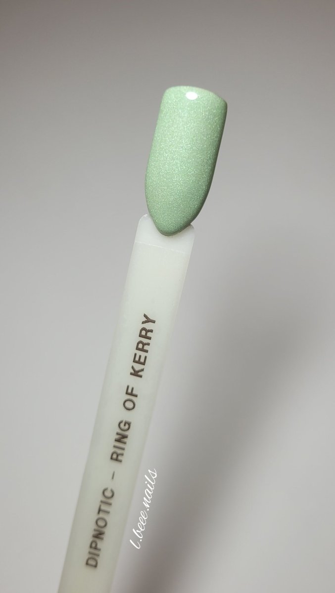 Photo shows swatch of Dipnotic Nails Ring of Kerry Pale Green Nail Dip Powder The Emerald Isle Collection Pt. 2