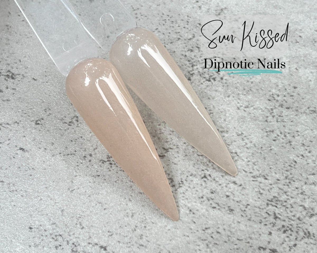 Photo shows swatch of Dipnotic Nails Sun Kissed Sheer Nude Nail Dip Powder The Sheer Nude Collection