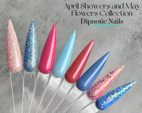 Photo shows swatch of Dipnotic Nails Sun Shower Blue and Yellow Color Shift Nail Dip Powder The April Showers and May Flowers Collection