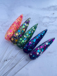 Photo shows swatch of Dipnotic Nails The Boardwalk Collection (Glitters) Dot Glitter Nail Dip Powder Collection