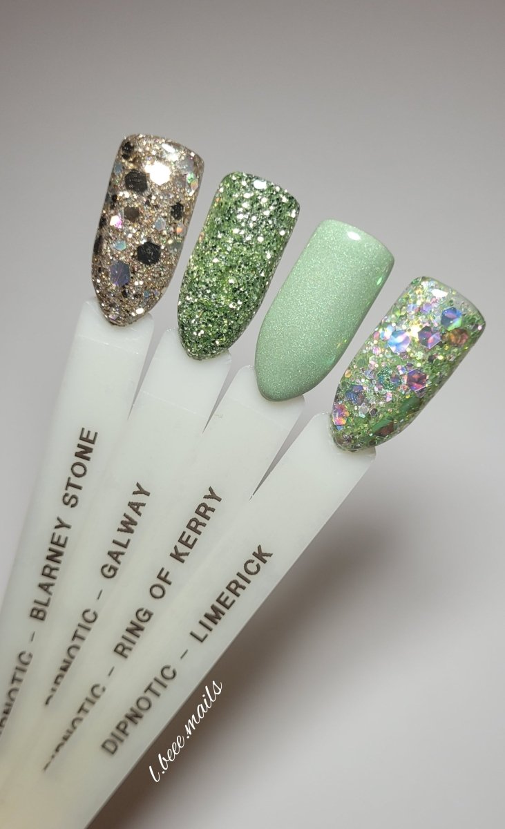 Photo shows swatch of Dipnotic Nails The Emerald Isle Collection Pt. 2 Nail Dip Powder Collection
