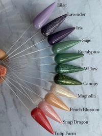 Photo shows swatch of Dipnotic Nails The Garden Collection Nail Dip Powder Collection