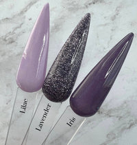 Photo shows swatch of Dipnotic Nails The Garden Collection Purples Nail Dip Powder Collection