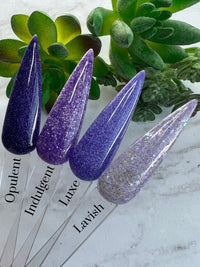 Photo shows swatch of Dipnotic Nails The Luxury Collection Purple Tonal Nail Dip Powder Collection