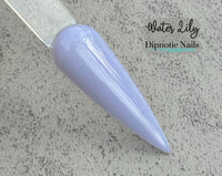 Photo shows swatch of Dipnotic Nails Water Lily Periwinkle Dip Powder- The Enchanted Waters Collection